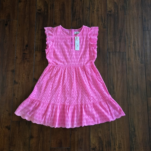 Vineyard Vines Allamanda Pink Wave Floral Eyelet Dress Size 12 - Picture 8 of 11